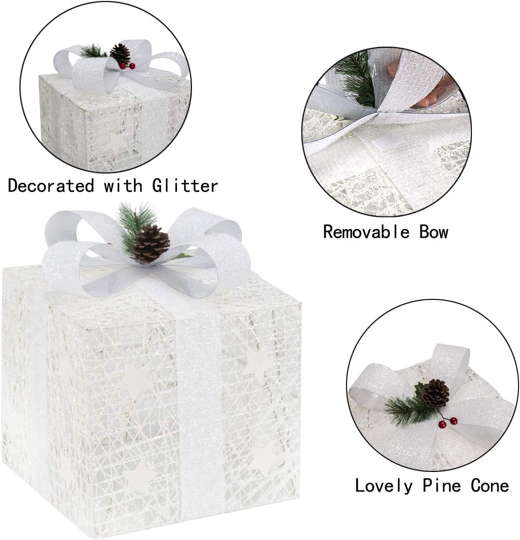 3er Set LED Geschenkbox, Weiss