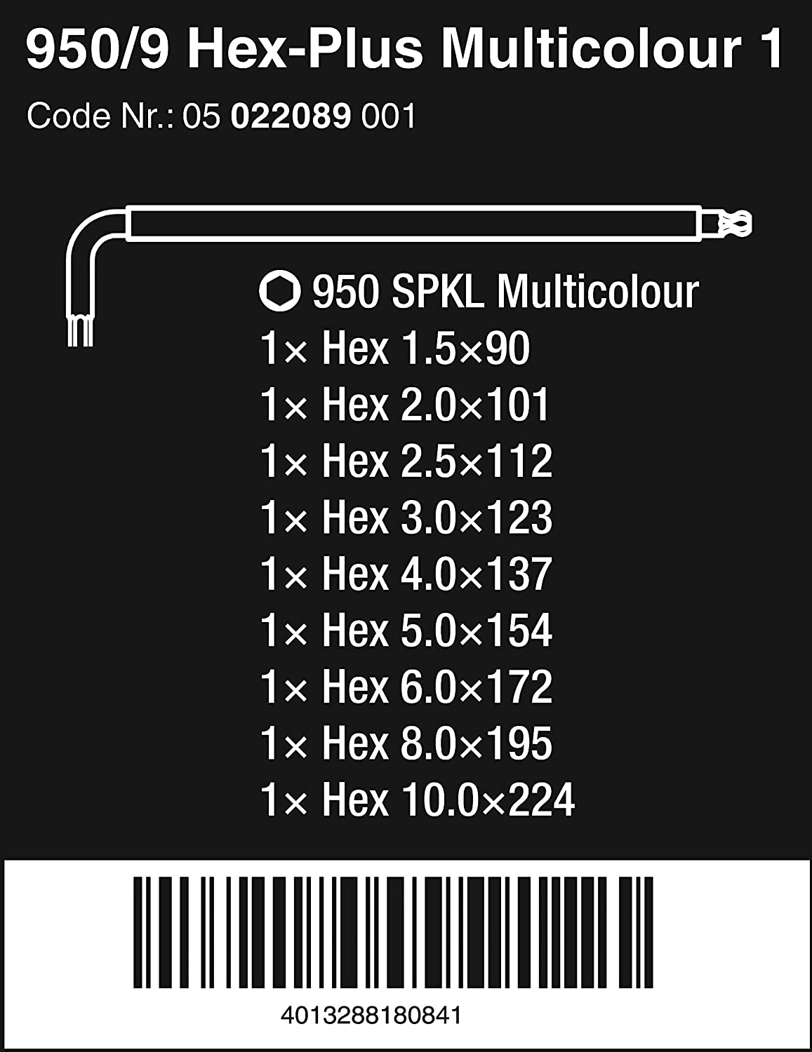 950/9 Hex-Plus Multicolour 1 Winkelschlüsselsatz, 7-teilig, Schraubendreher
