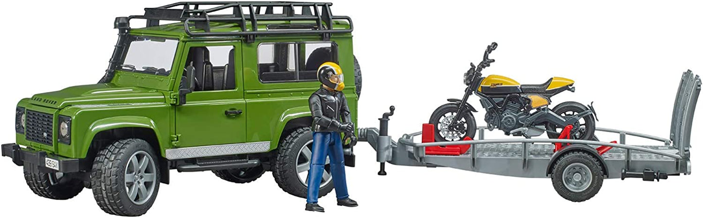 Land Rover Defender mit Anhänger, Scrambler Ducati Full Throttle, Modellfahrzeug