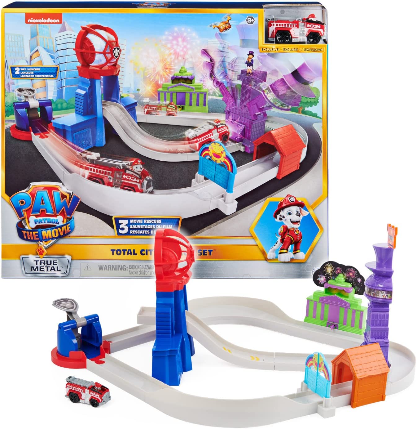 Paw Patrol, True Metal Total City Rescue Movie Rennstrecken-Set, Rennbahn