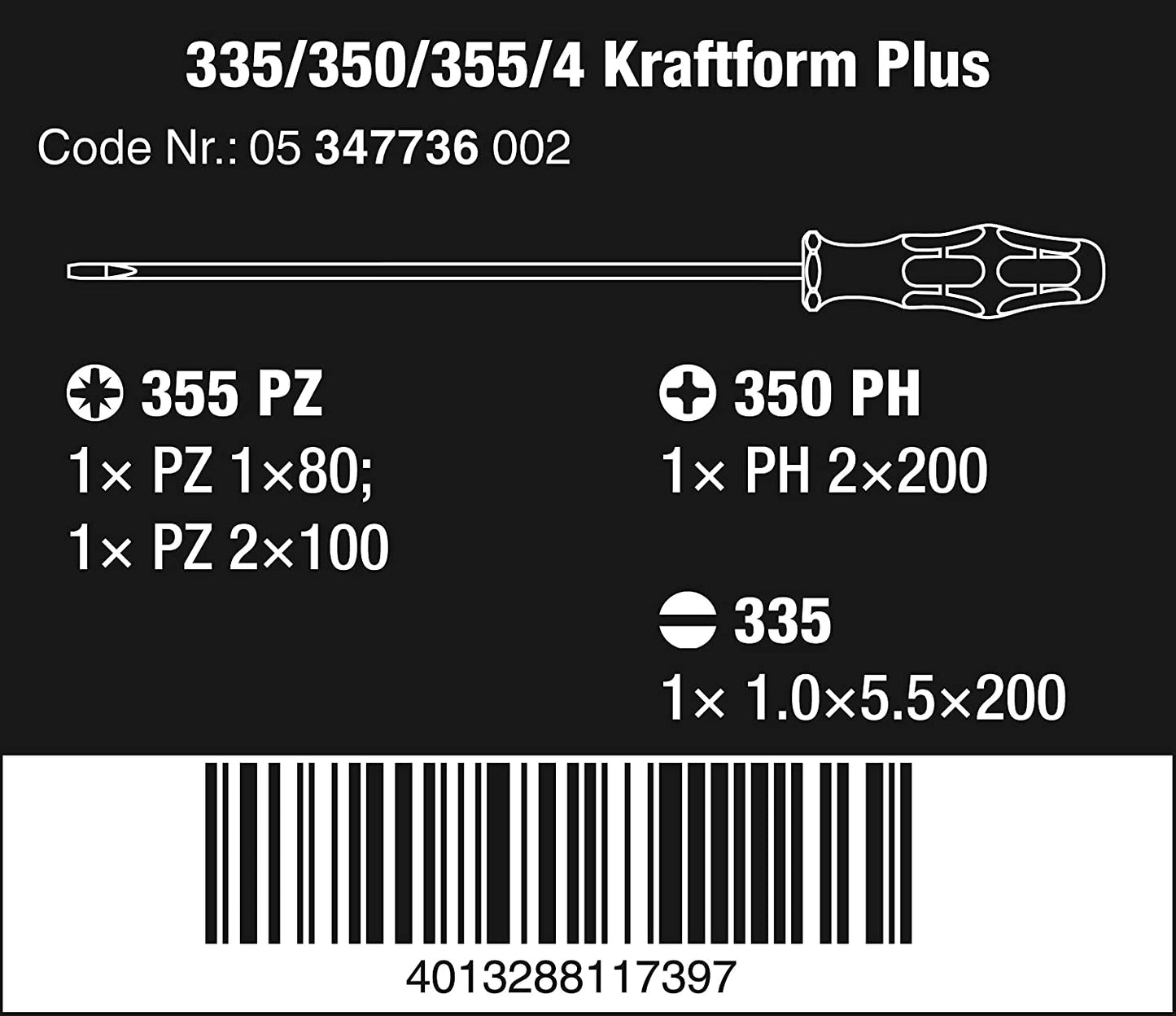 335/350/355/4 Schraubendrehersatz Kraftform Plus, lang