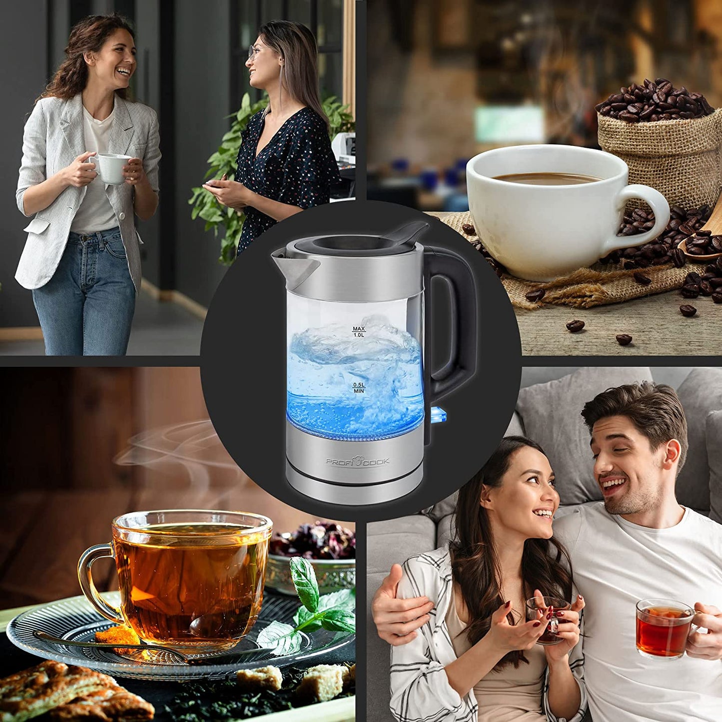 Glas-Wasserkocher PC-WKS 1229 G, 1 Liter