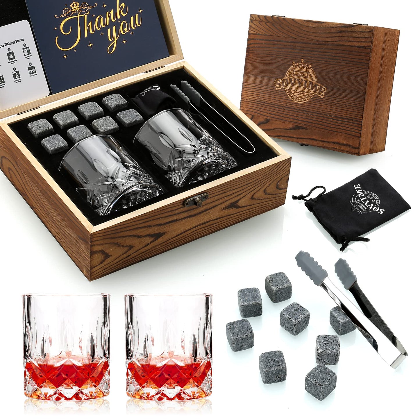 Whisky Steine Set, Round Glasses