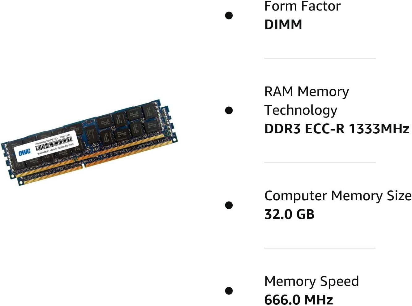 DIMM 32 GB DDR3-1333 ECC DR Kit, für MAC , Arbeitsspeicher, 32 Go (2 x 16Go) Noir, Bleu, Or