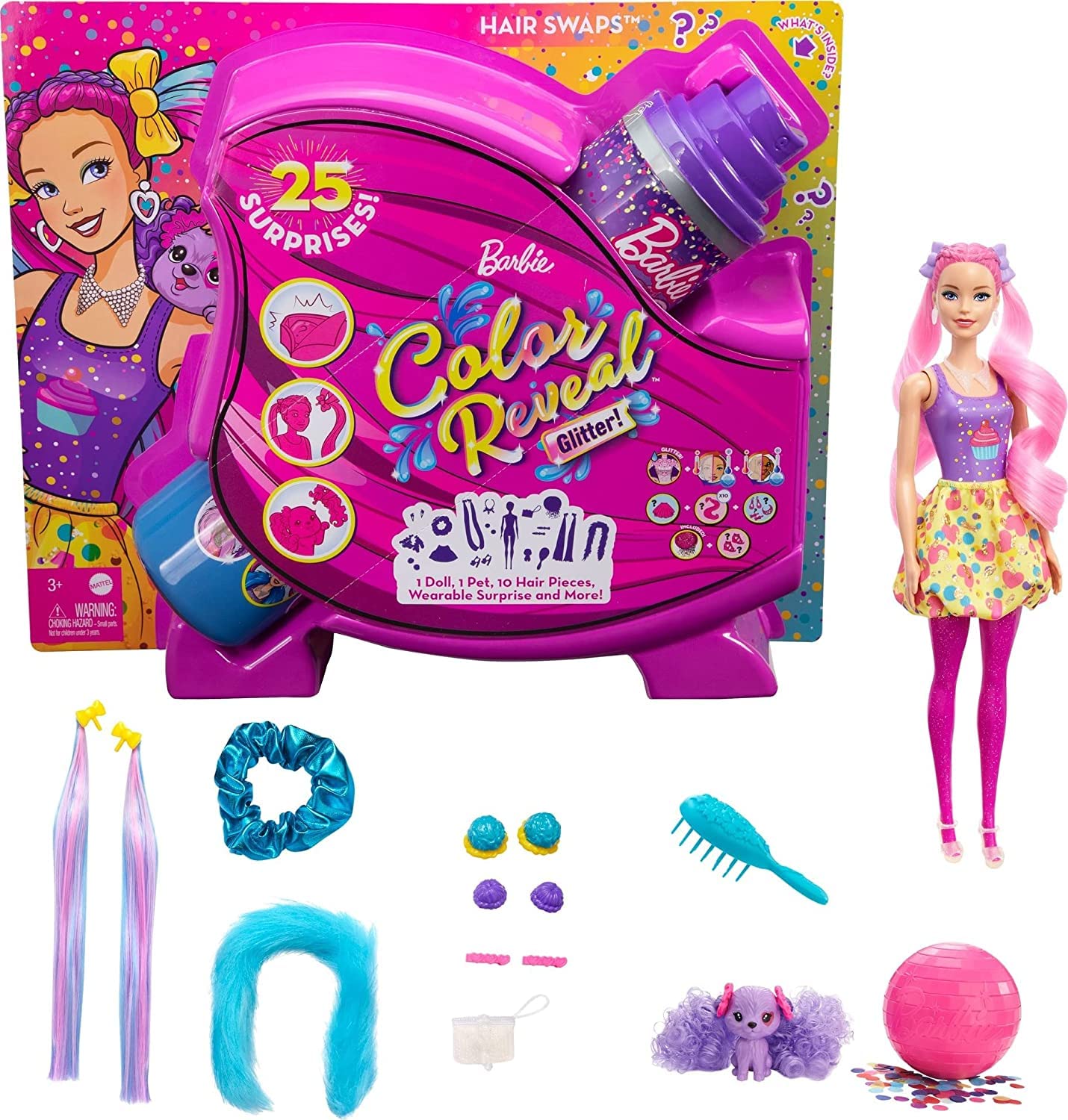 Barbie Color Reveal Glitzer! Haarwechsel Puppe Glitzerpink mit 25 Überraschungen