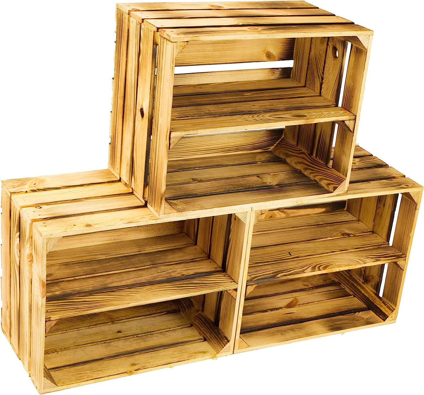 Geflammte Holzkiste, 3er set
