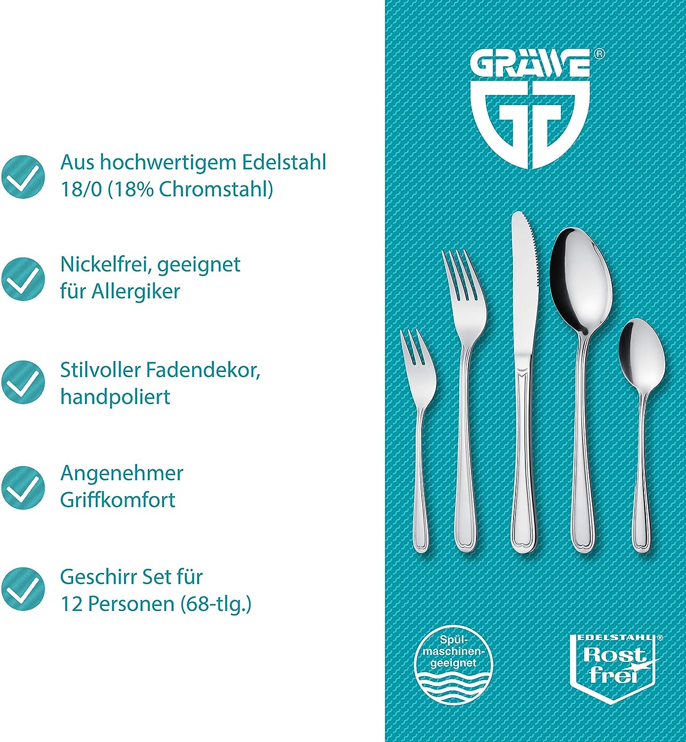 Besteckset, 68-teilig