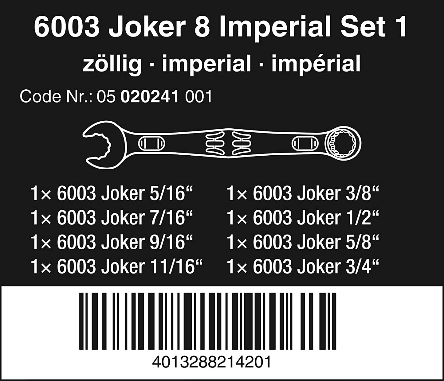 6003 Joker 8 Imperial Set 1, 8-teilig, Schraubenschlüssel