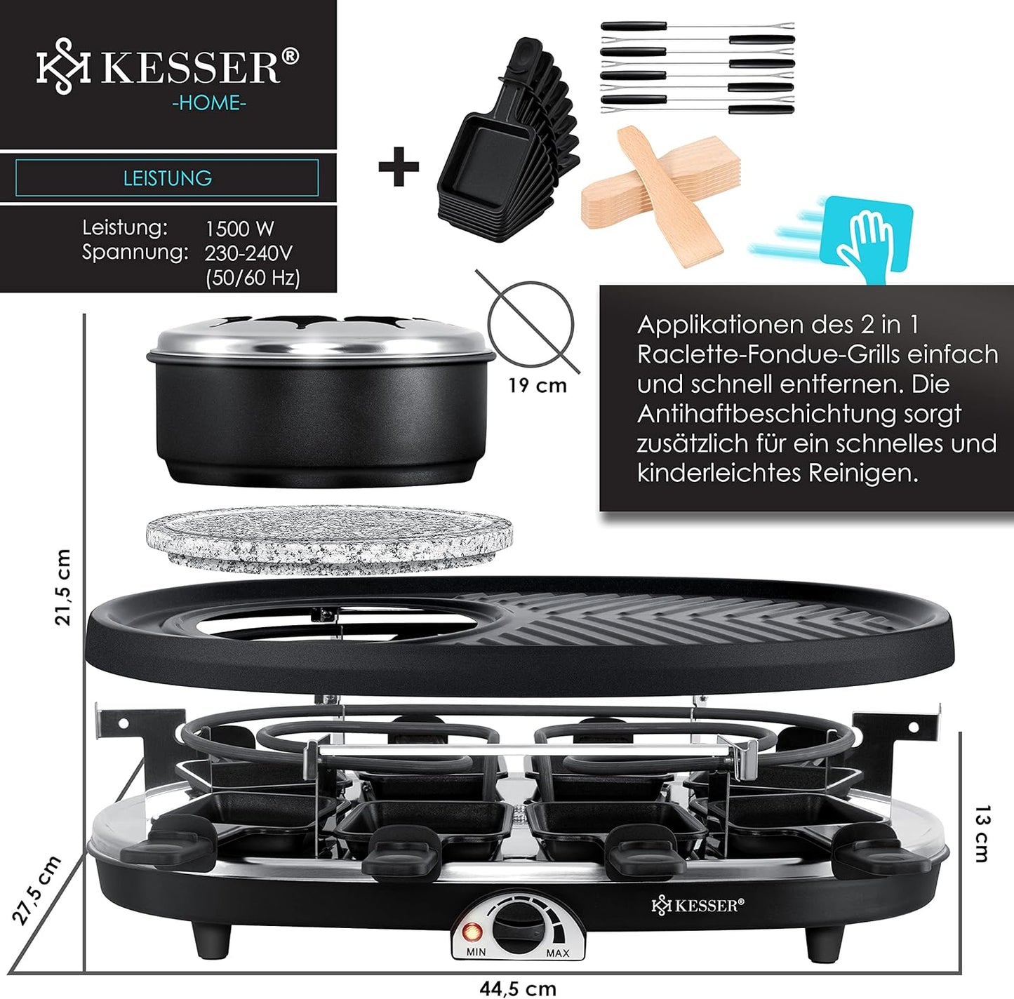 2in1 Raclette-Fondue-Grill-Set