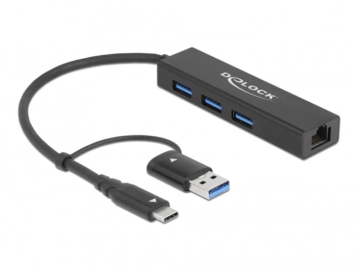 USB 3.2 Gen 1 Hub mit 3 Ports und Gigabit LAN und USB-C/A-Stecker, Dockingstation