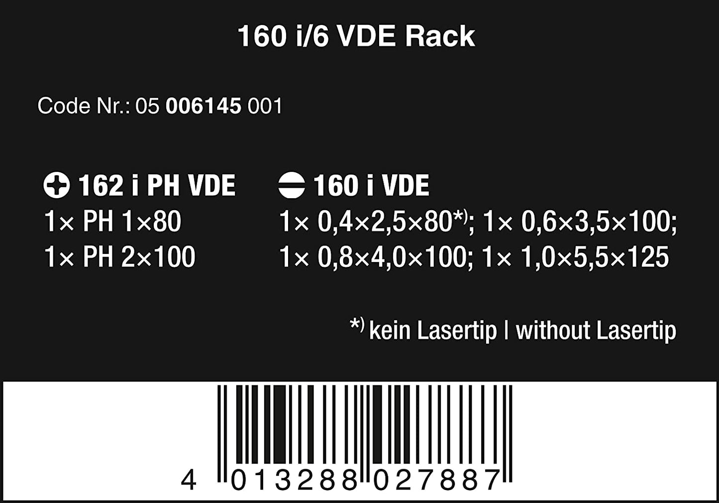 160 i/6 Rack Schraubendrehersatz Kraftform Plus Serie 100 + Rack
