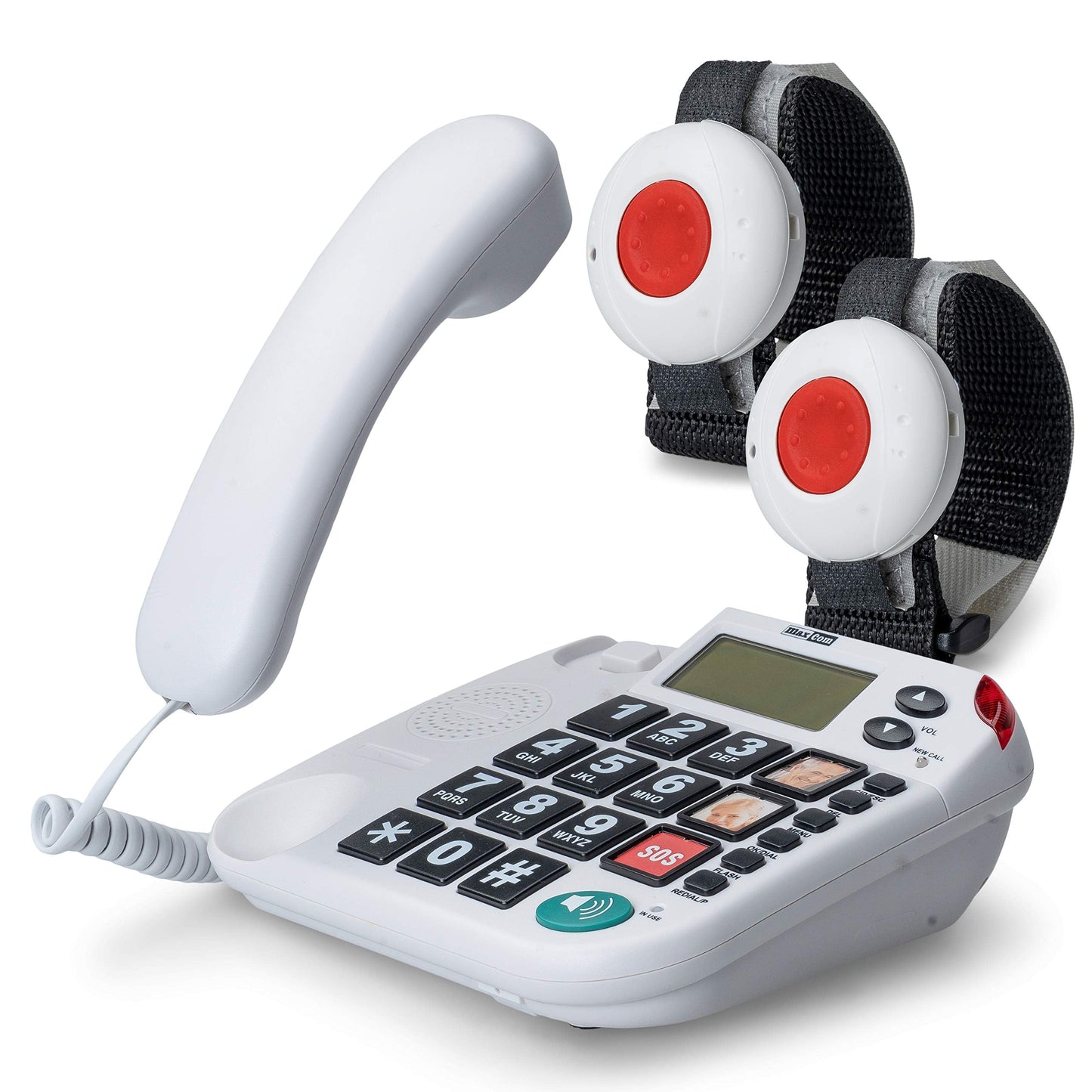 Seniorentelefon mit Funk-Notruf-Sender, mit zwei Armbandsendern