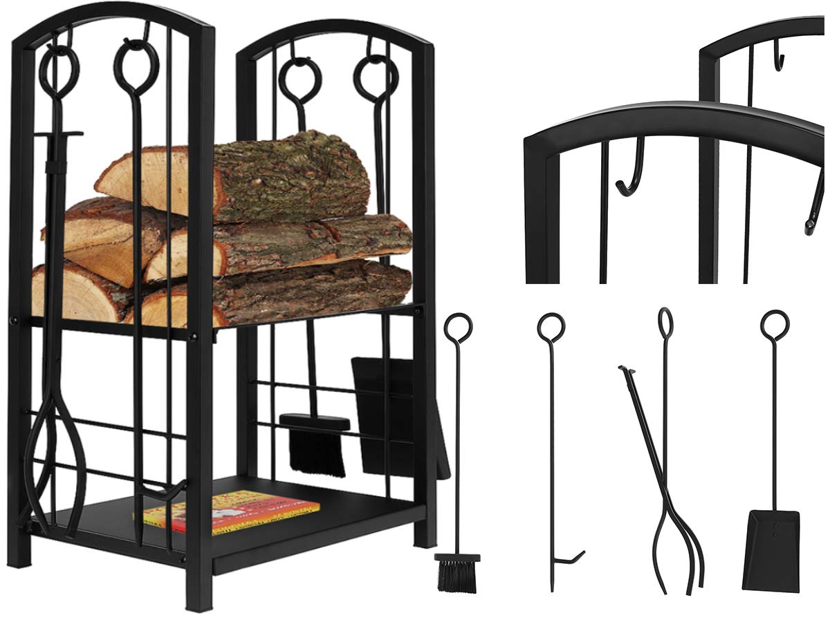 Holzkorb mit Kaminbesteck