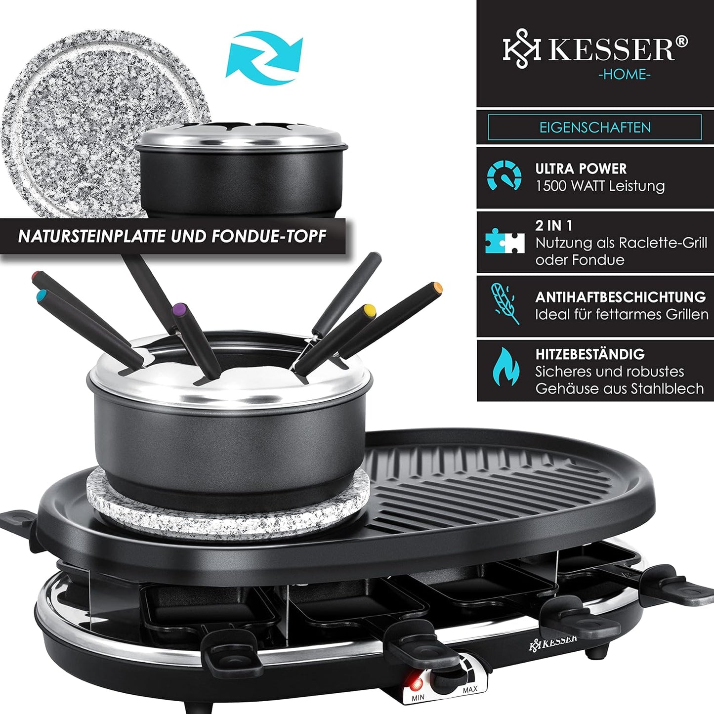 2in1 Raclette-Fondue-Grill-Set