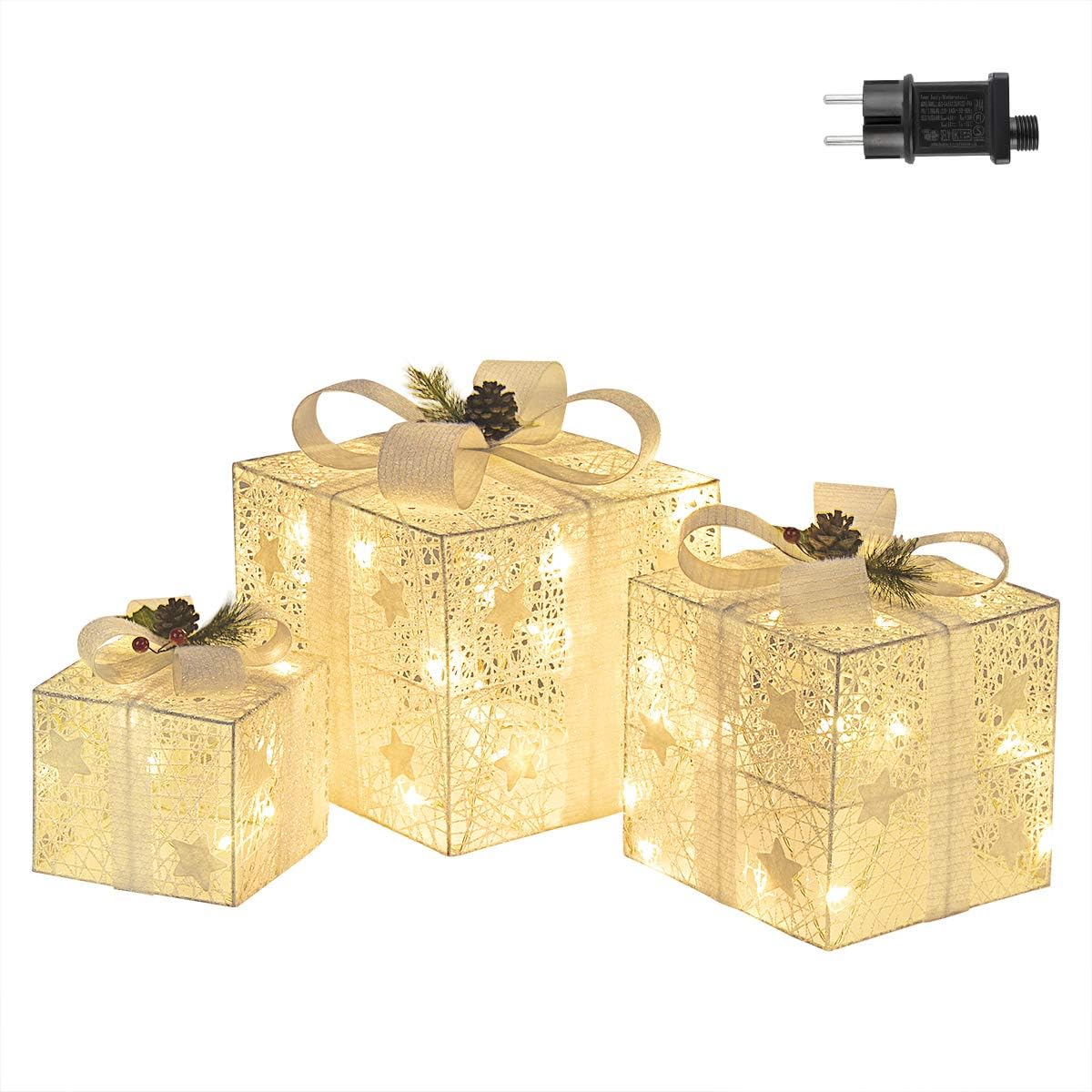 3er Set LED Geschenkbox, Weiss
