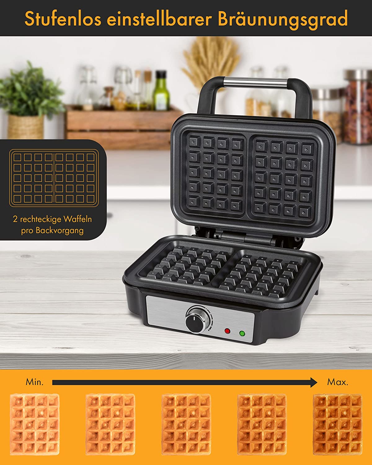 Waffelautomat PC-WA 1240, Waffeleisen, 2 Backflächen