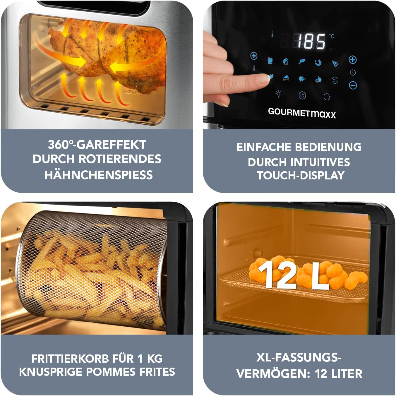 Heissluftfritteuse XXL, Edelstahl/Schwarz