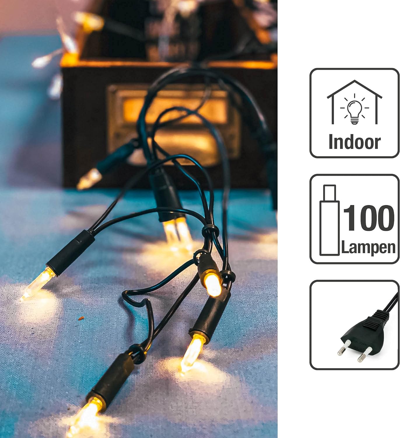 Pisello Mini 839012, Warmweiss / Schaft Grün / 100 Lichter / beleuchtet 1485 cm
