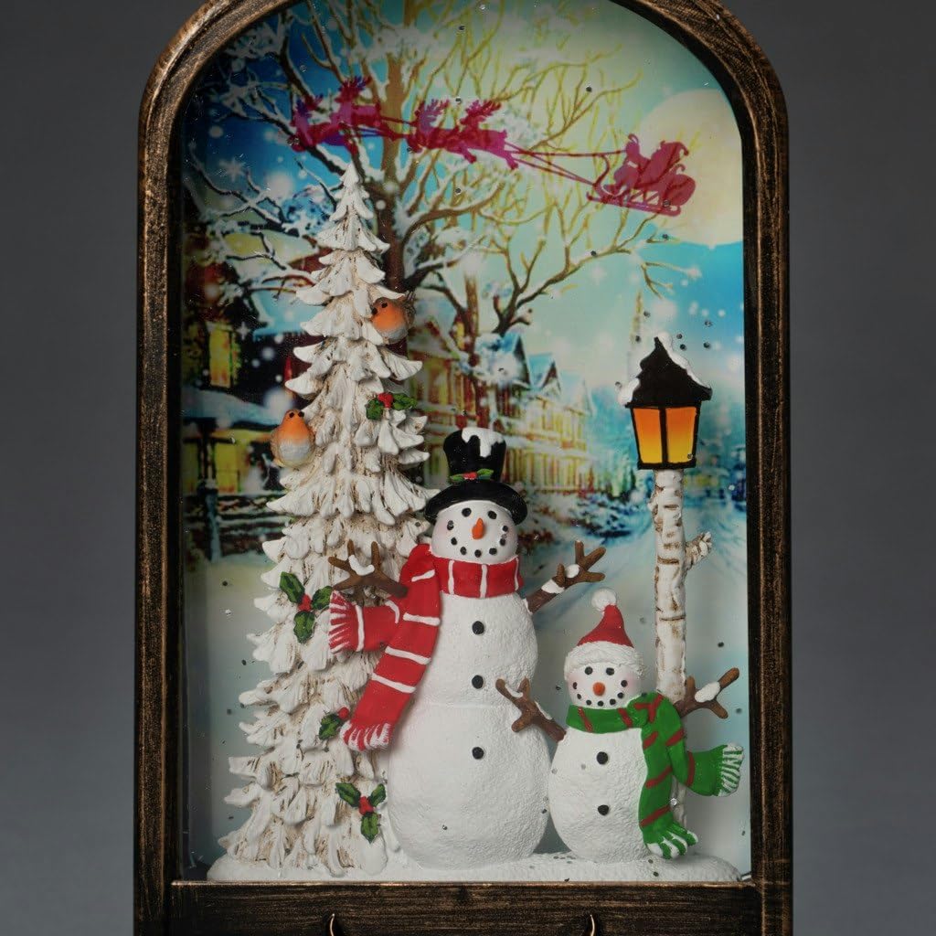 LED Wasserlaterne "Schneemann und Vögel", Snowman and Robins