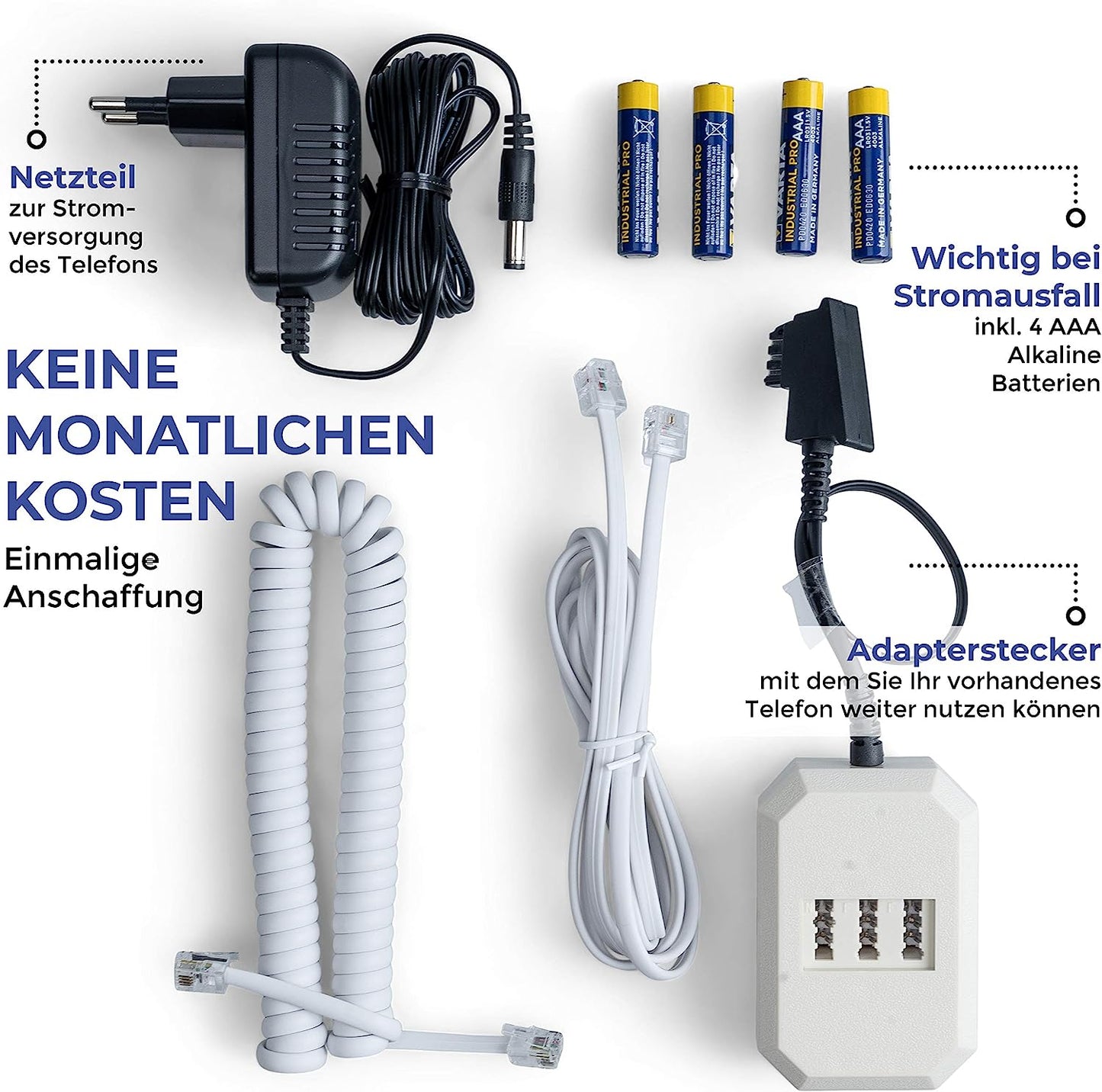 Seniorentelefon mit Funk-Notruf-Sender, mit zwei Armbandsendern