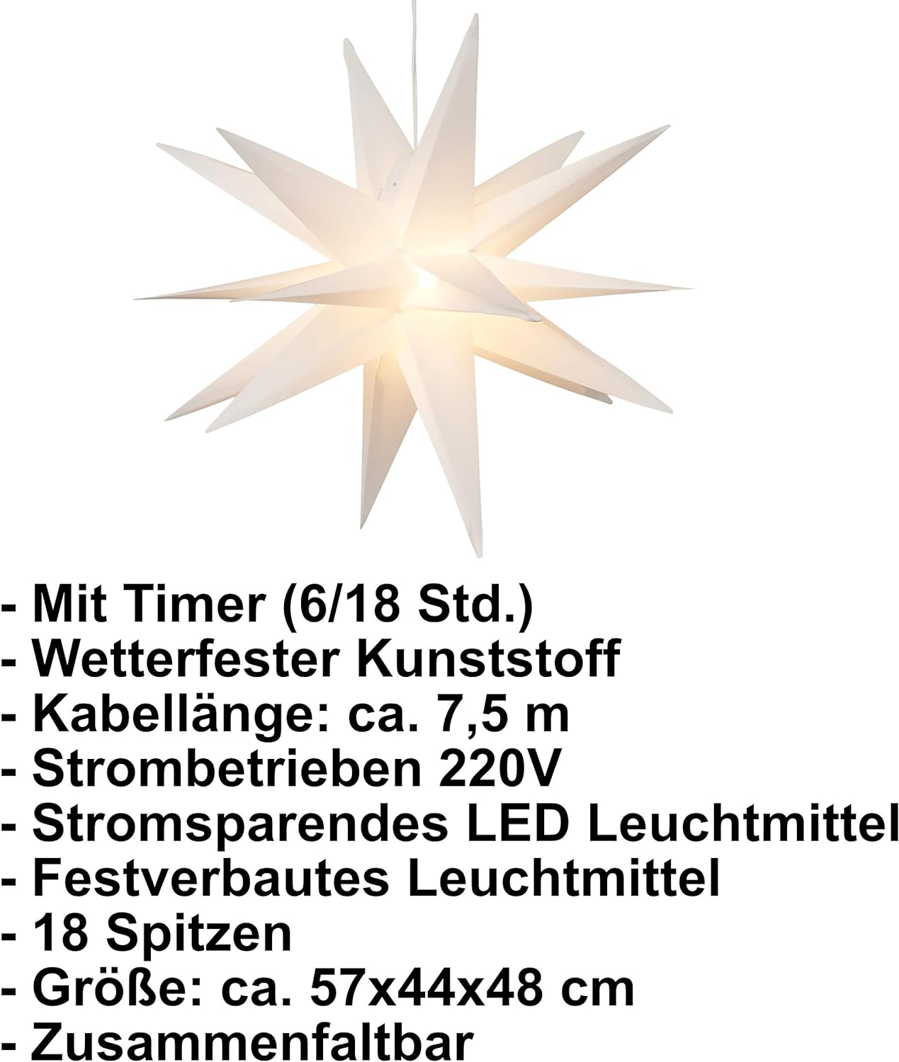 3D Leuchtstern, Weiss, Ø 57 cm (Netzstecker)