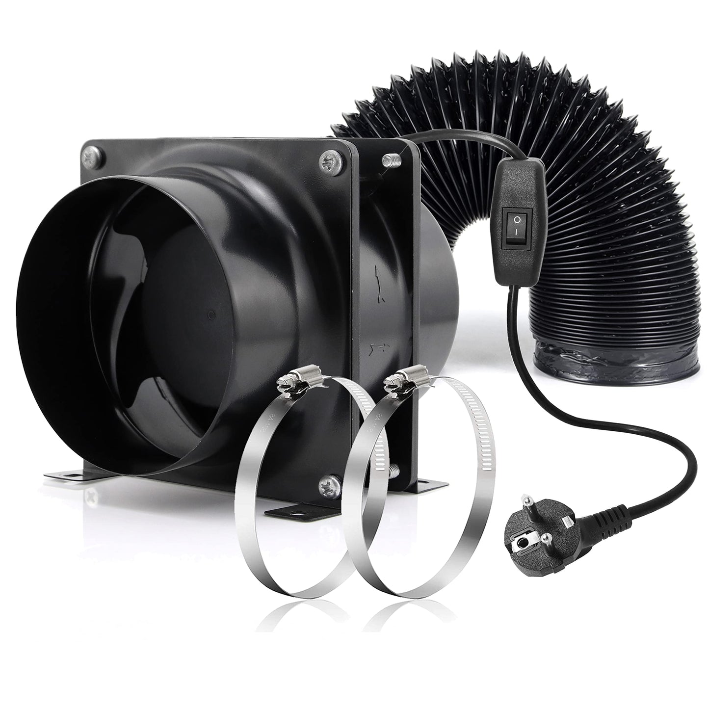 Rohrventilator, Schwarzes 100mm Axiallüfter Kit (mit Kanalschlauch, Schellen)