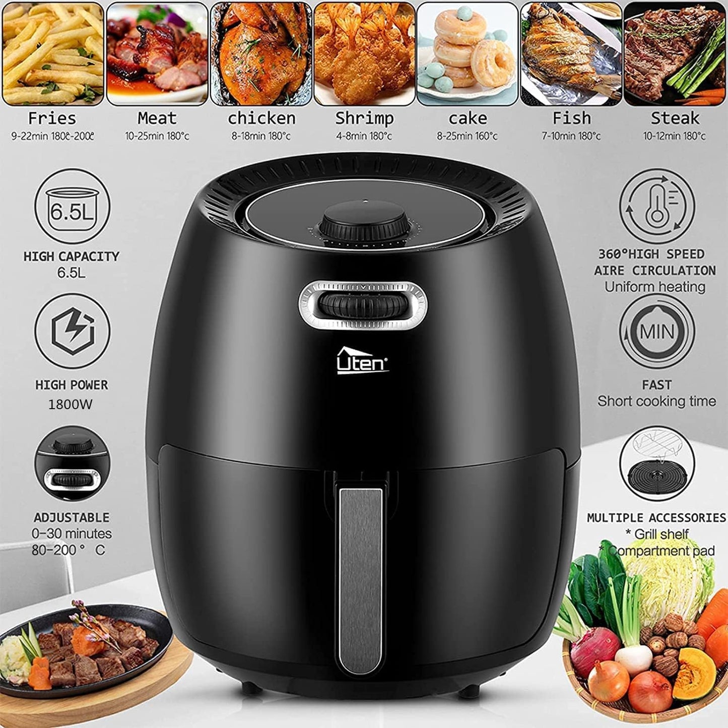 Airfryer XXL, Schwarz, 6,5L- Analog