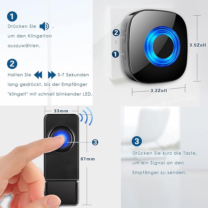 Funk-Türklingel Set (3 Receiver, 2 Sender), Blau