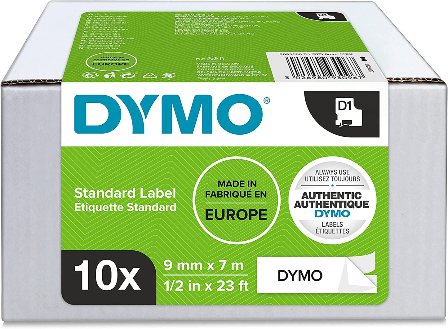 D1 ORIGINAL Schriftband VORTEILSPACK, schwarz auf weiss, 9mm x 7m