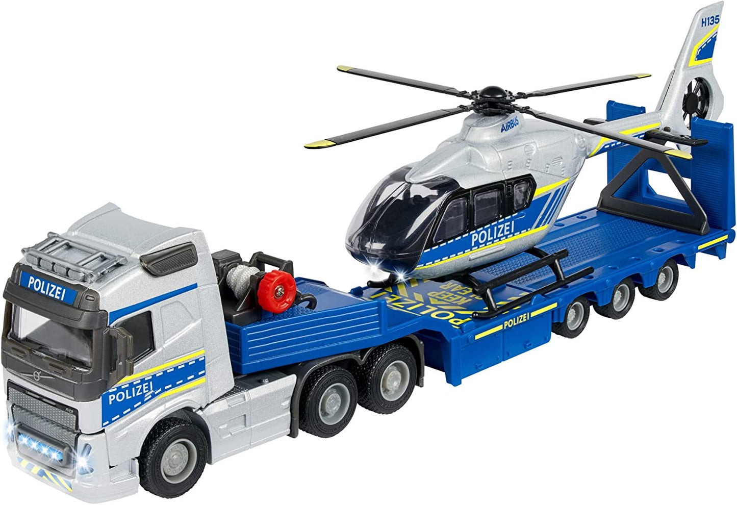 Volvo Polizei-Transporter FH-16 LKW mit Auflieger und Airbus Hubschrauber, Spielfahrzeug
