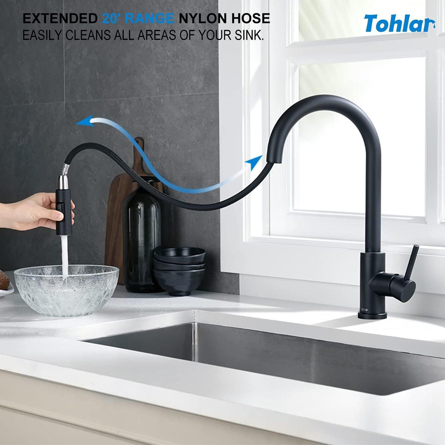 Wasserhahn ausziehbar, schwarz, Schwarz Hochdruck