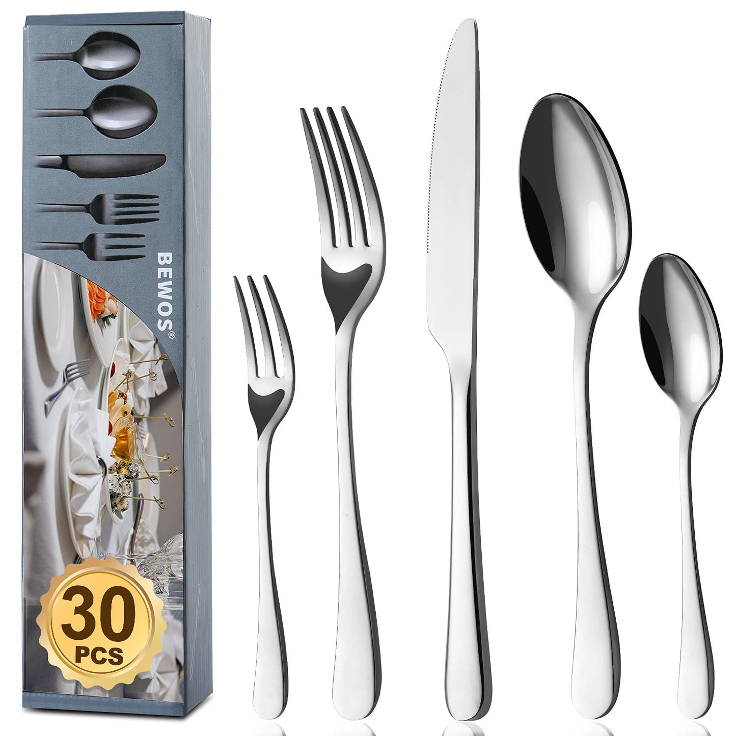 30-teiliges Besteck Set, Farbe: 30 Teilig Silber, Grösse: 30 Stück