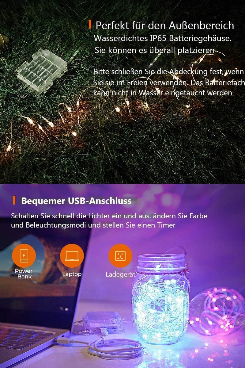 LED Lichterkette, 5M Batterie & USB