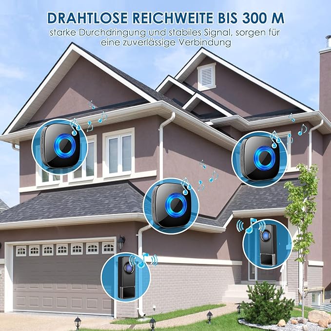 Funk-Türklingel Set (3 Receiver, 2 Sender), Blau