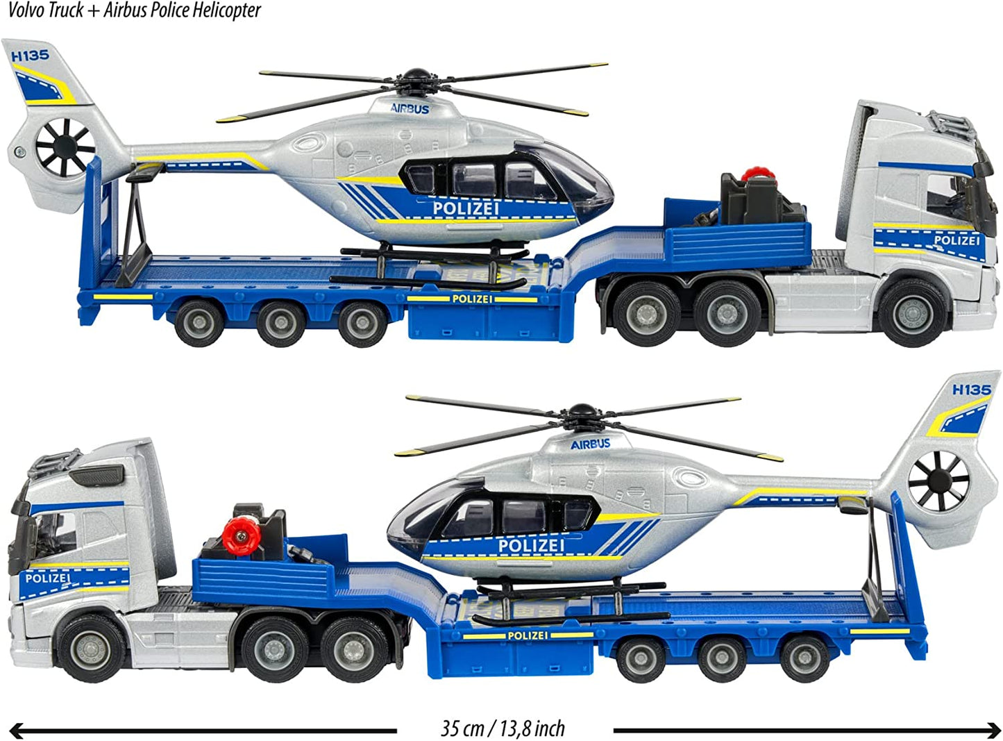 Volvo Polizei-Transporter FH-16 LKW mit Auflieger und Airbus Hubschrauber, Spielfahrzeug