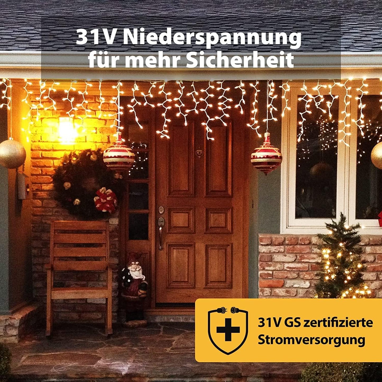 Eisregen Lichterkette, 10m; Warmweiss