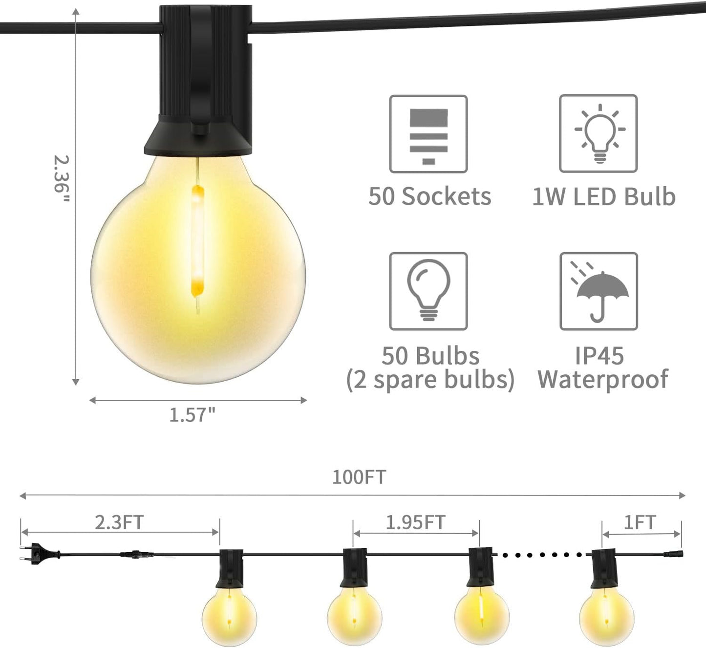 Lichterkette, G40-30m-Plastik