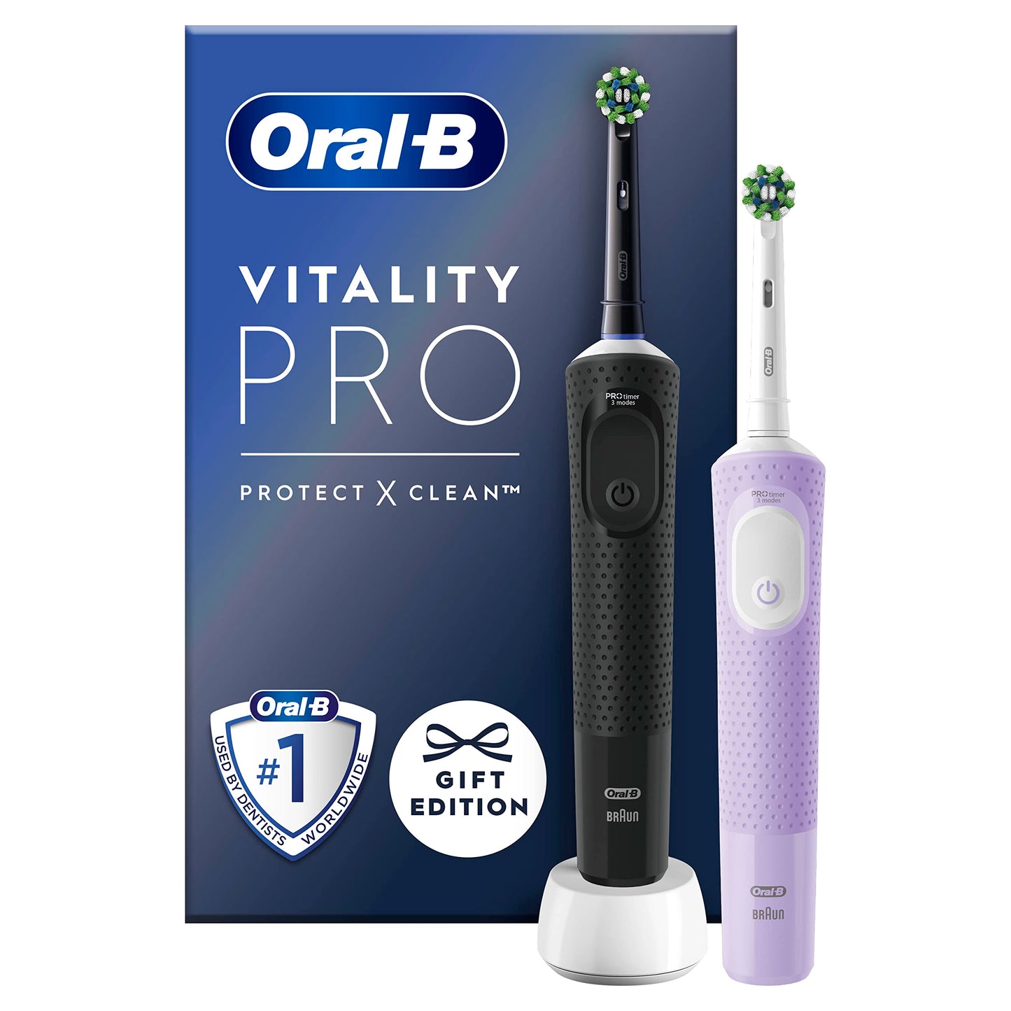 Oral-B Vitality Pro D103 Duo, Elektrische Zahnbürste, Black/Lilac Violet 2 Bürsten + 2 Köpfe