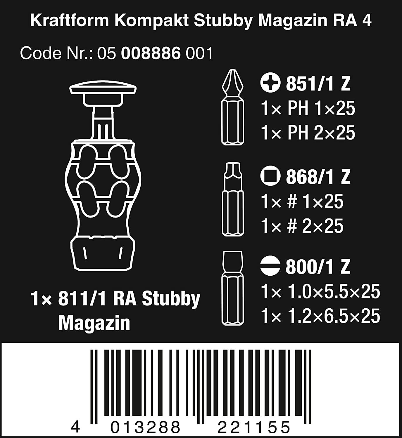 Kraftform Kompakt Stubby Magazin RA 4, Bit-Satz