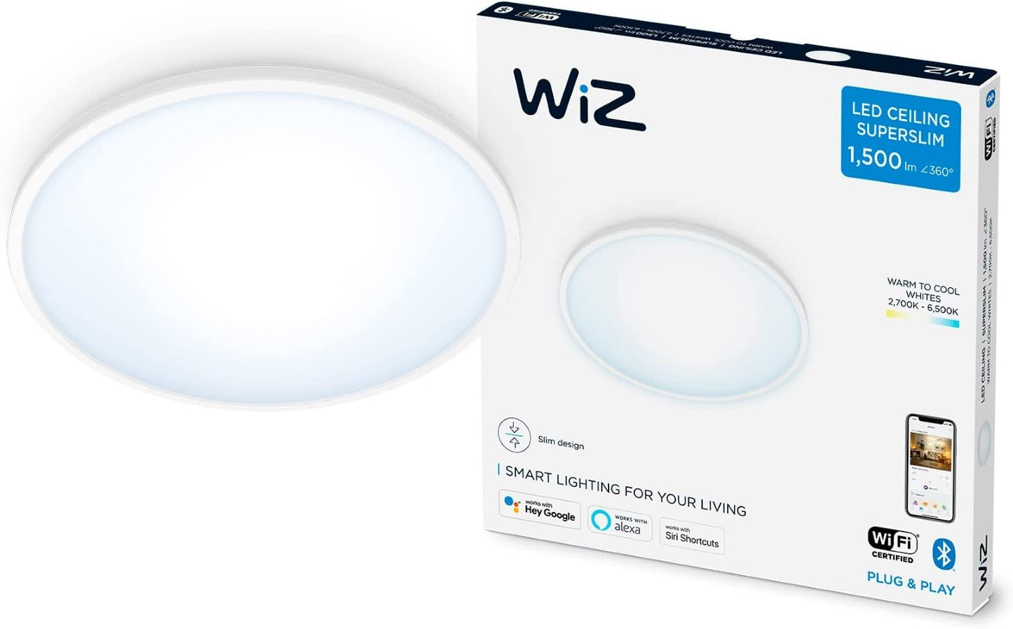 Superslim Deckenleuchte 16W, LED-Leuchte, Warm- bis Kaltweiss Ø292 mm Weiss
