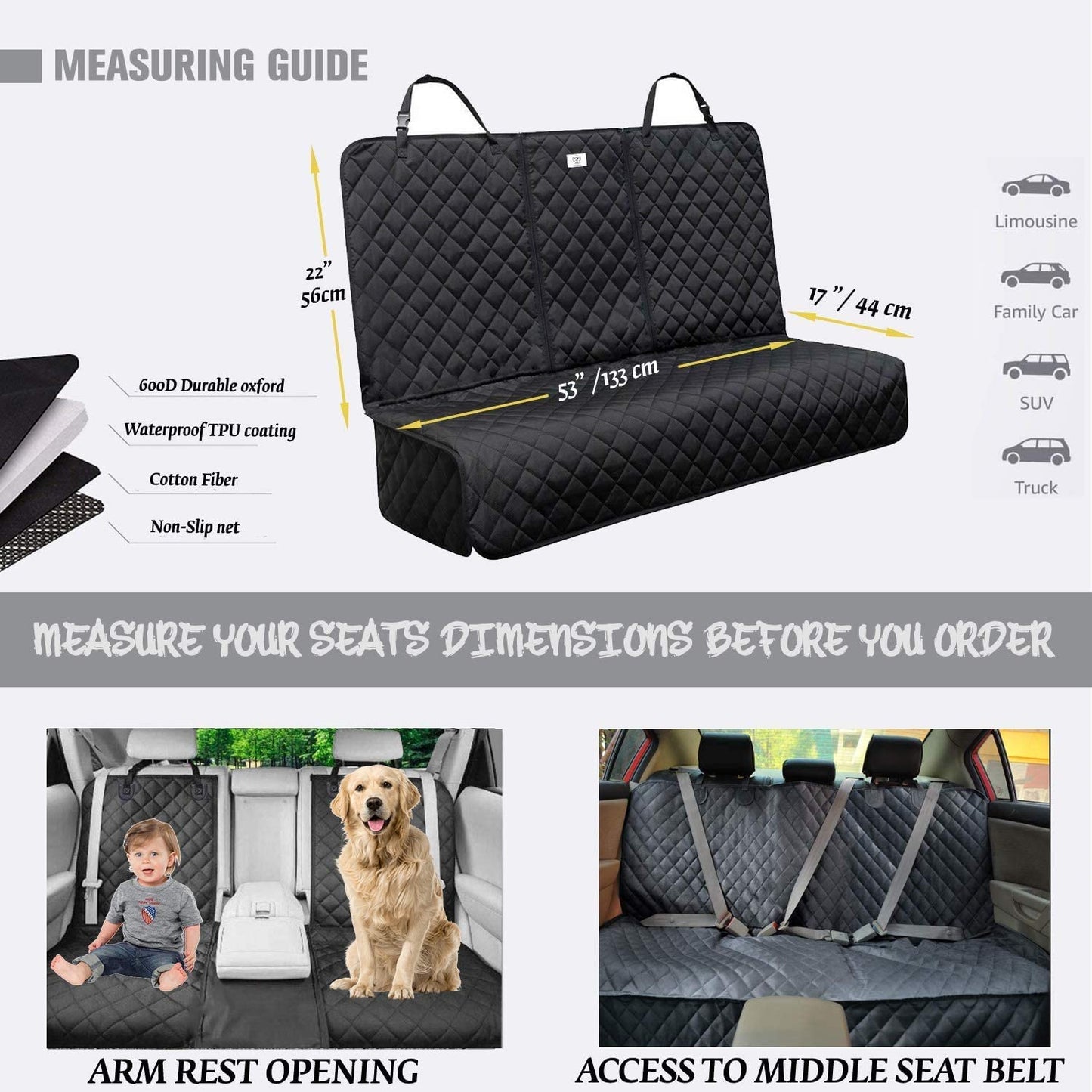 Schutzdecke für den Rücksitz, 133cm (mit isofix)