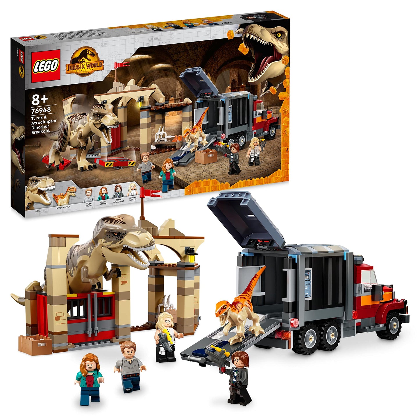 76948 Jurassic World T. Rex & Atrociraptor: Dinosaurier-Ausbruch, Konstruktionsspielzeug