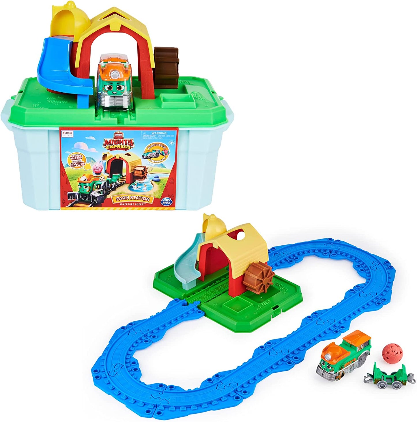 Mighty Express Farmbahnhof Spielset mit Farm-Frieda, Spielfahrzeug
