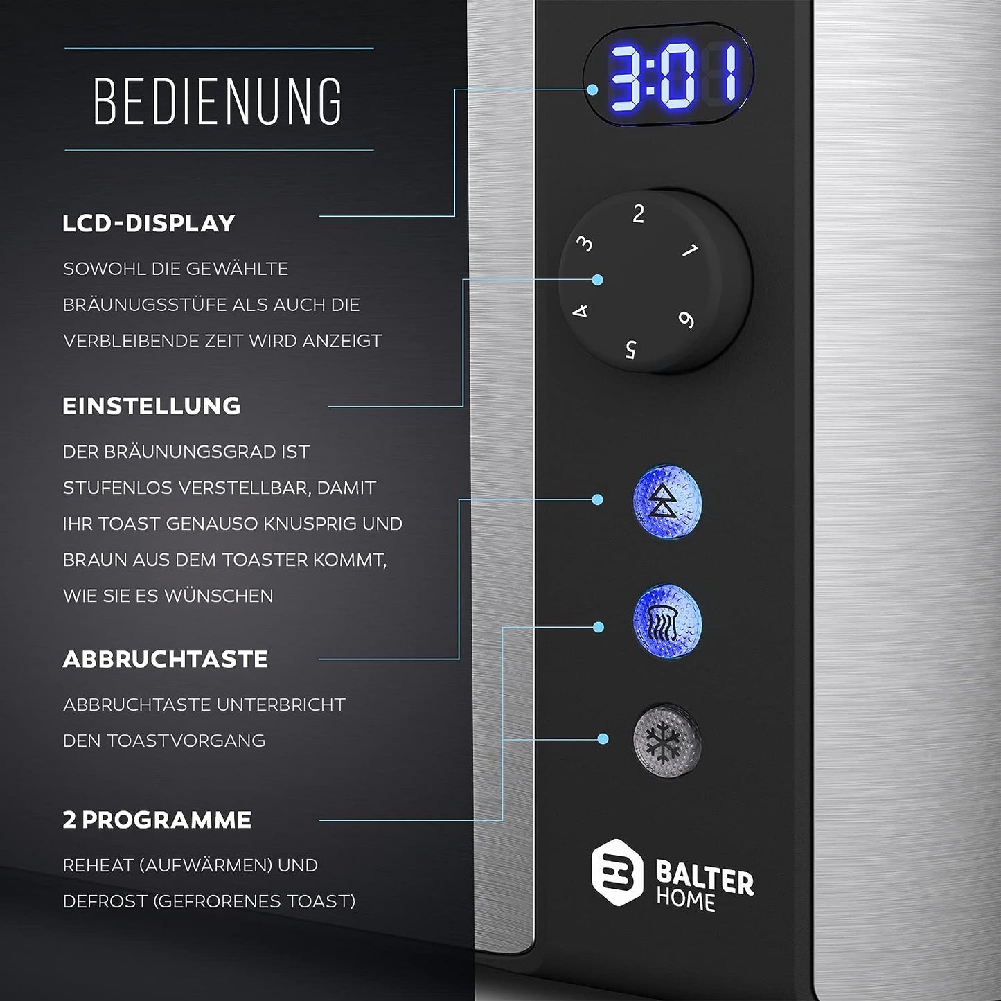 4-Scheiben-Langschlitz-Toaster, Farbe: Silber