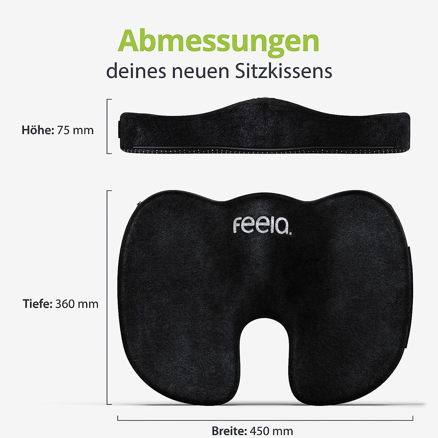 Orthopädisches Sitzkissen, Hart (80-130 kg), Schwarz