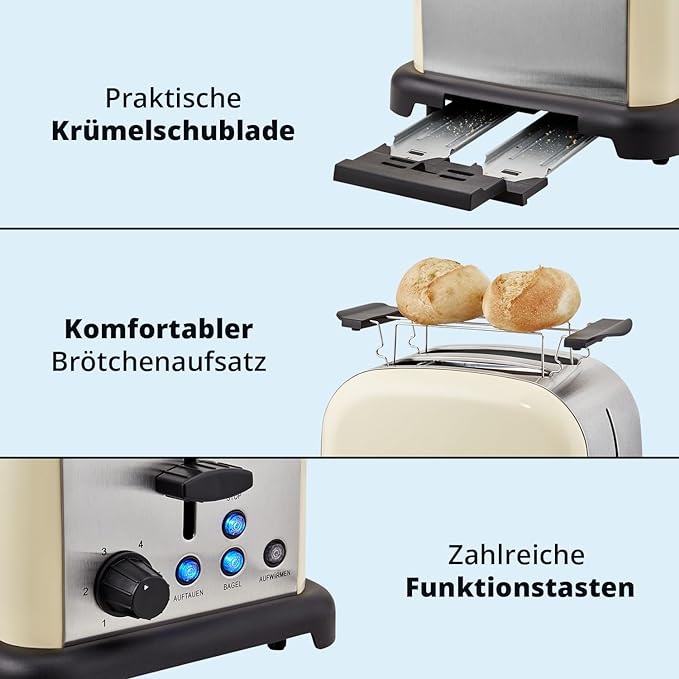 2-Scheiben-Toaster TO-1005, Farbe: Creme / Edelstahlfarben / Schwarz
