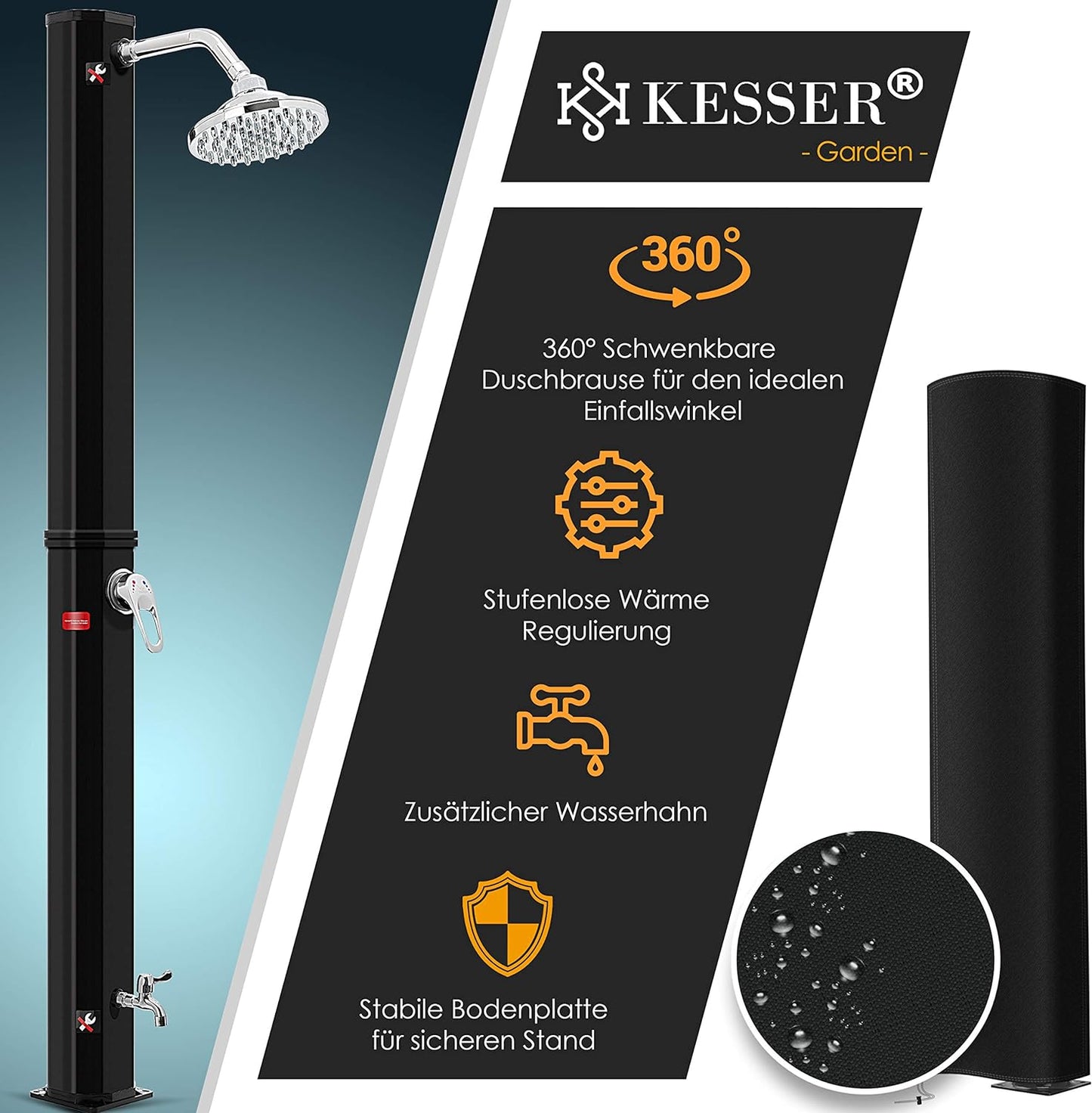 Solardusche, 40 Liter, Schwarz