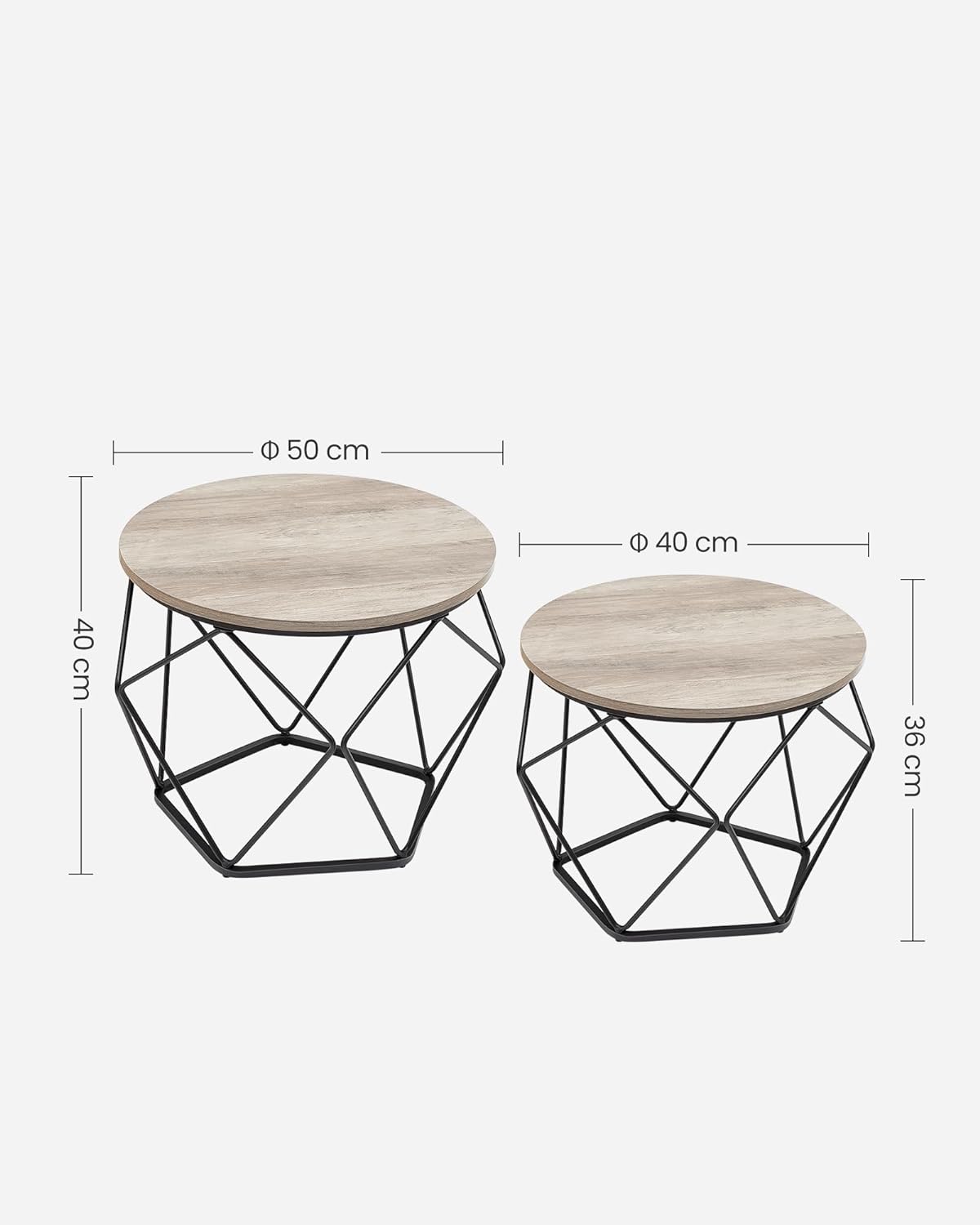 Couchtisch rund, 2er Set, Greige + Schwarz