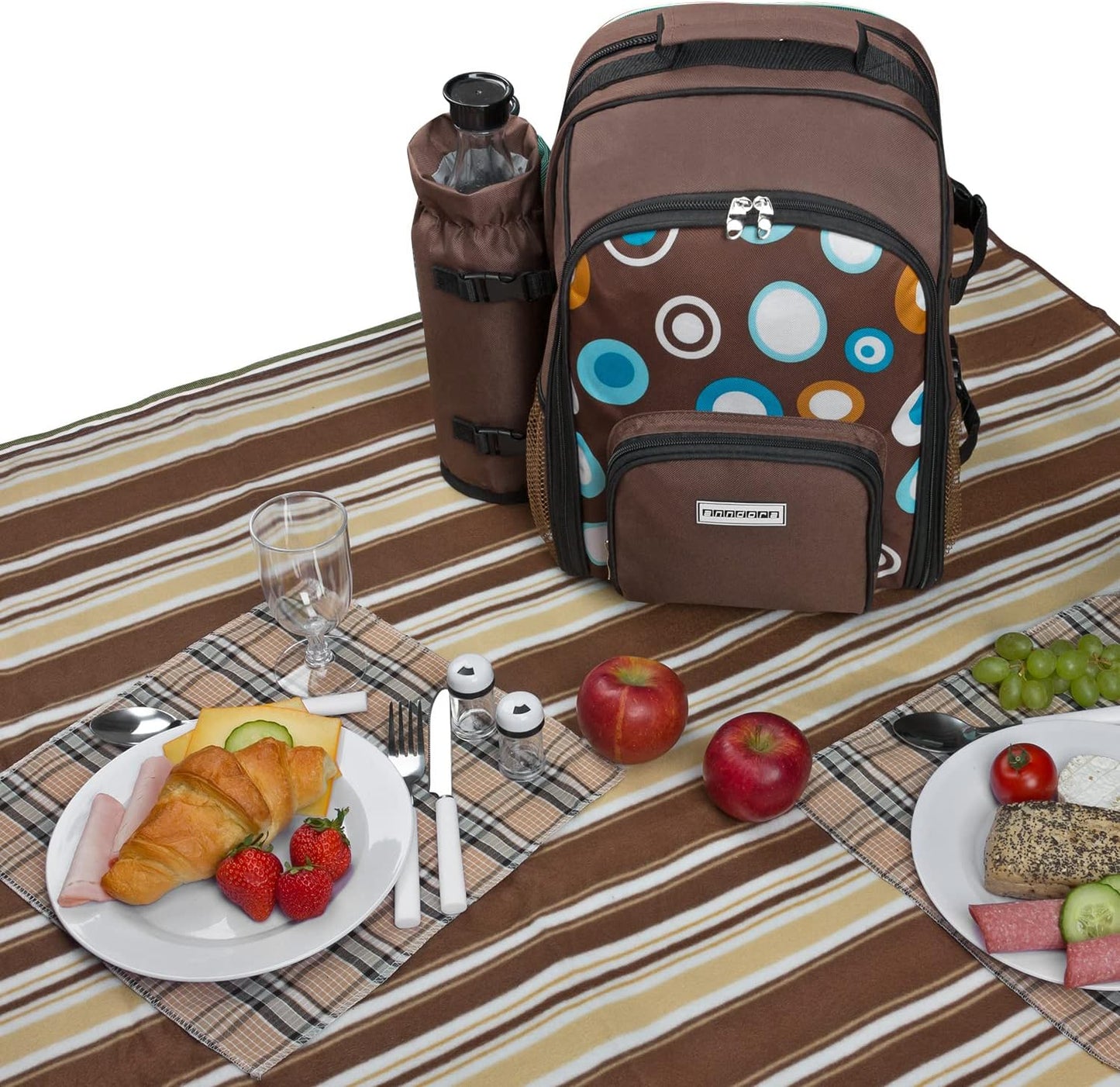 Picknickrucksack, Braun Bunte Kreise