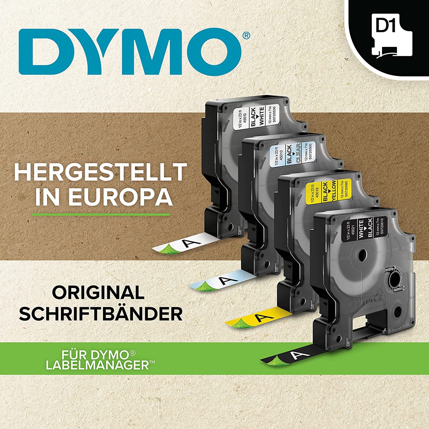 D1 ORIGINAL Schriftband VORTEILSPACK, schwarz auf weiss, 9mm x 7m